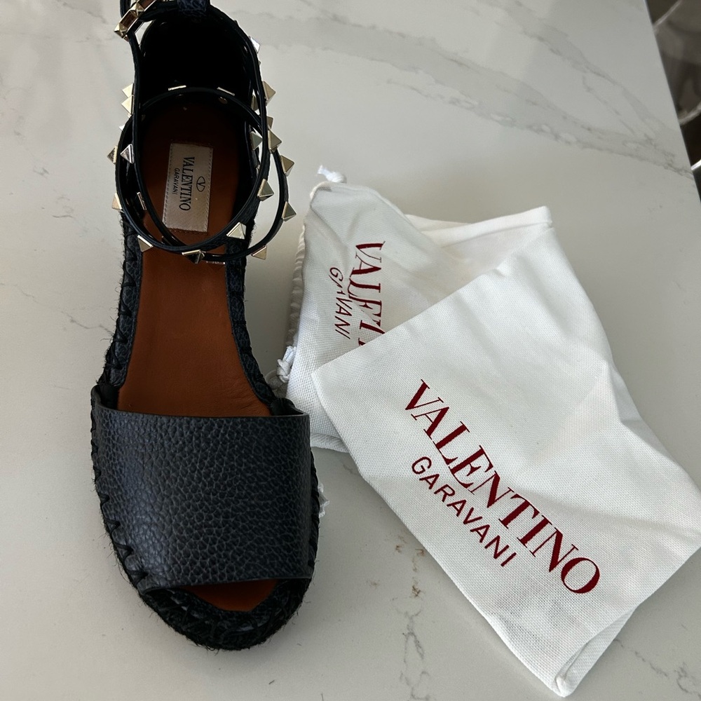 Valentino Garavani Black Espadrille Sandals with Studs